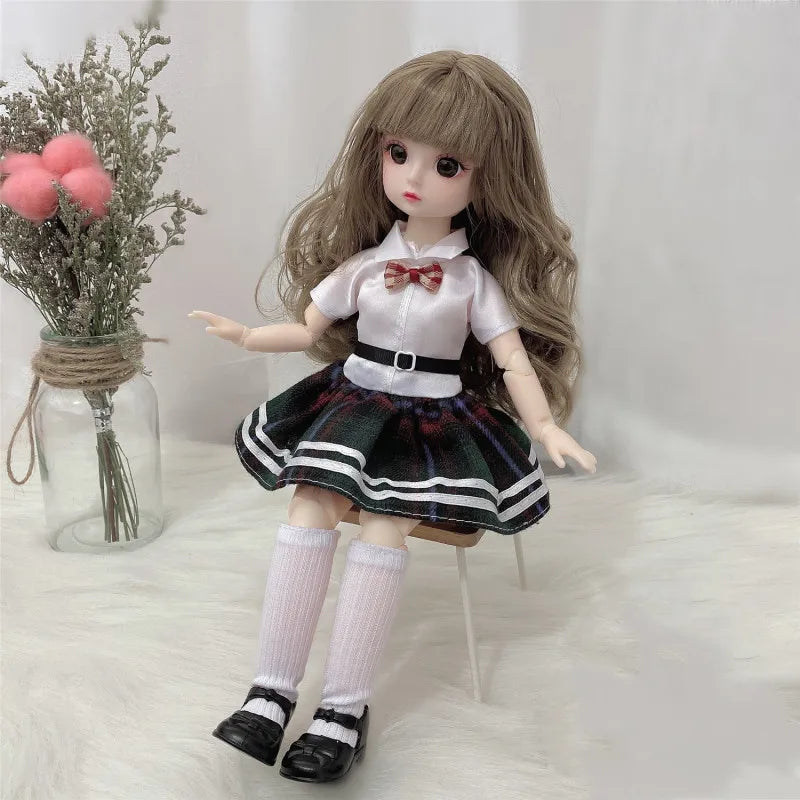 Premium 30cm BJD Doll – Realistic Eyes, Poseable Body, Dress & Shoes Gift Set