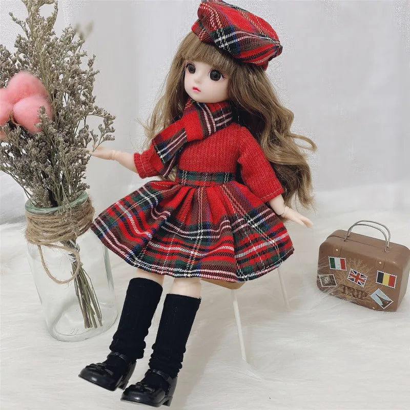 Premium 30cm BJD Doll – Realistic Eyes, Poseable Body, Dress & Shoes Gift Set