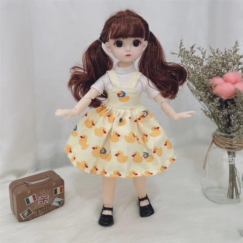 Premium 30cm BJD Doll – Realistic Eyes, Poseable Body, Dress & Shoes Gift Set