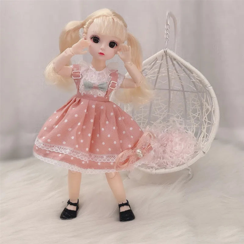 Premium 30cm BJD Doll – Realistic Eyes, Poseable Body, Dress & Shoes Gift Set