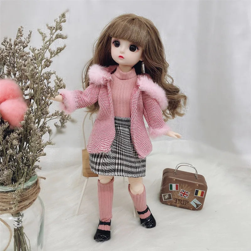 Premium 30cm BJD Doll – Realistic Eyes, Poseable Body, Dress & Shoes Gift Set