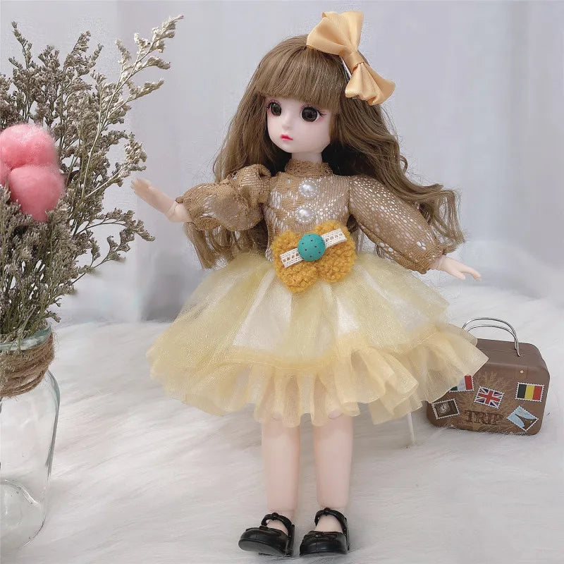 Premium 30cm BJD Doll – Realistic Eyes, Poseable Body, Dress & Shoes Gift Set