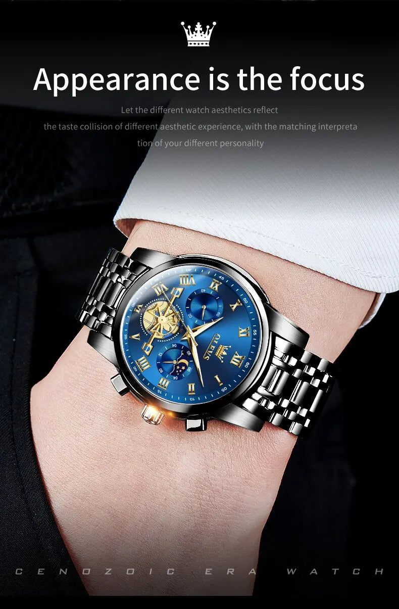 OLEVS 2859 Luxury Stainless Steel Watch – Waterproof, Moon Phase, Chronograph, Luminous Hands