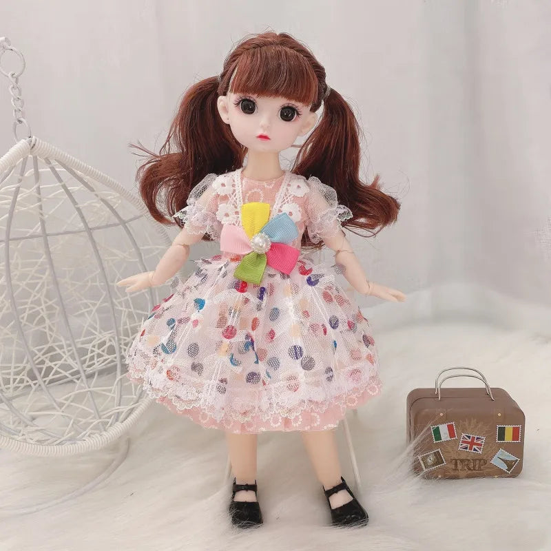 Premium 30cm BJD Doll – Realistic Eyes, Poseable Body, Dress & Shoes Gift Set