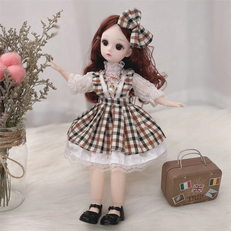 Premium 30cm BJD Doll – Realistic Eyes, Poseable Body, Dress & Shoes Gift Set