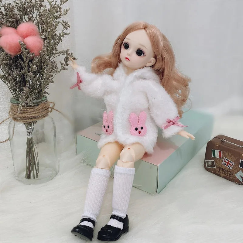 Premium 30cm BJD Doll – Realistic Eyes, Poseable Body, Dress & Shoes Gift Set