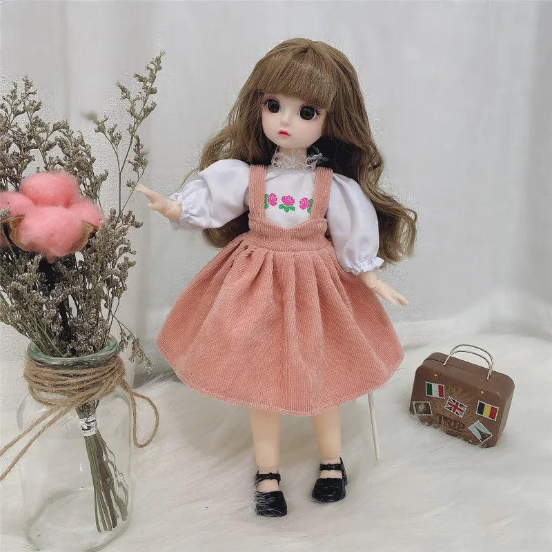 Premium 30cm BJD Doll – Realistic Eyes, Poseable Body, Dress & Shoes Gift Set